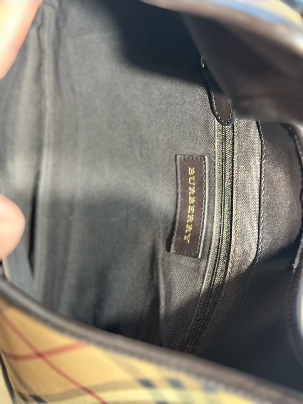Burberry Beige Check Canvas Hobo with Black Trim - Picture 6 of 6